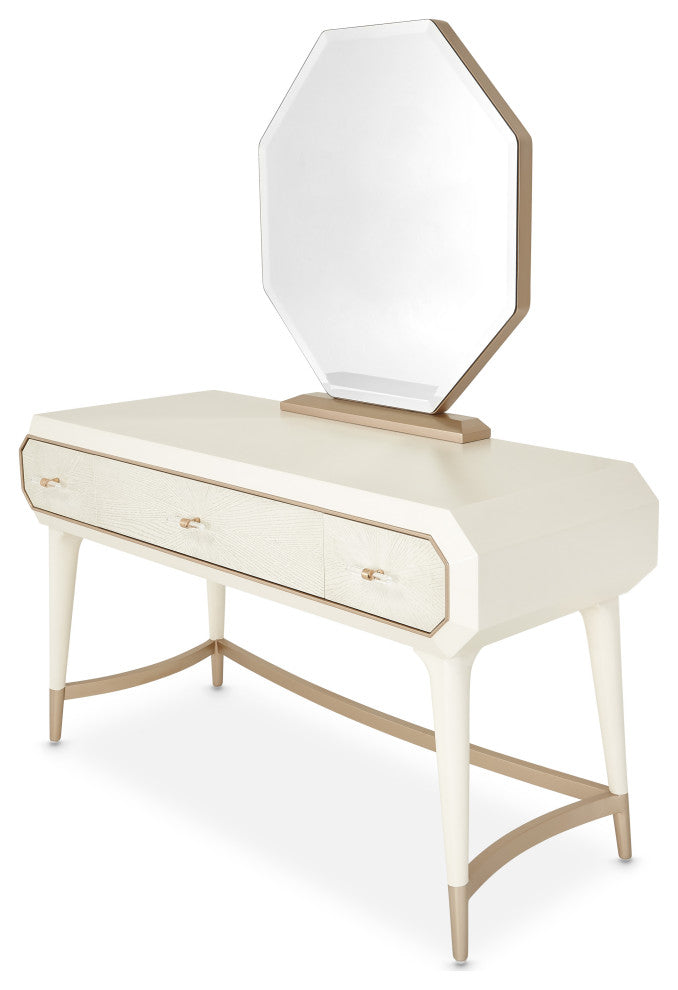 La Rachelle Vanity and Mirror Set - Medium Champagne