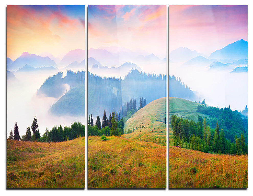"Foggy Carpathian Panorama" Photo Metal Wall Art, 3 Panels, 36"x28"