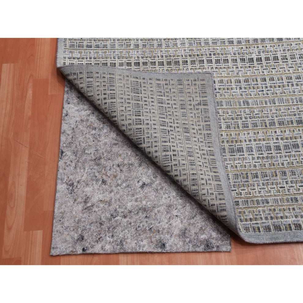 Silver Gray Silk and Wool Hand Knotted Modern Design Oversized Rug, 14'0"x20'4"