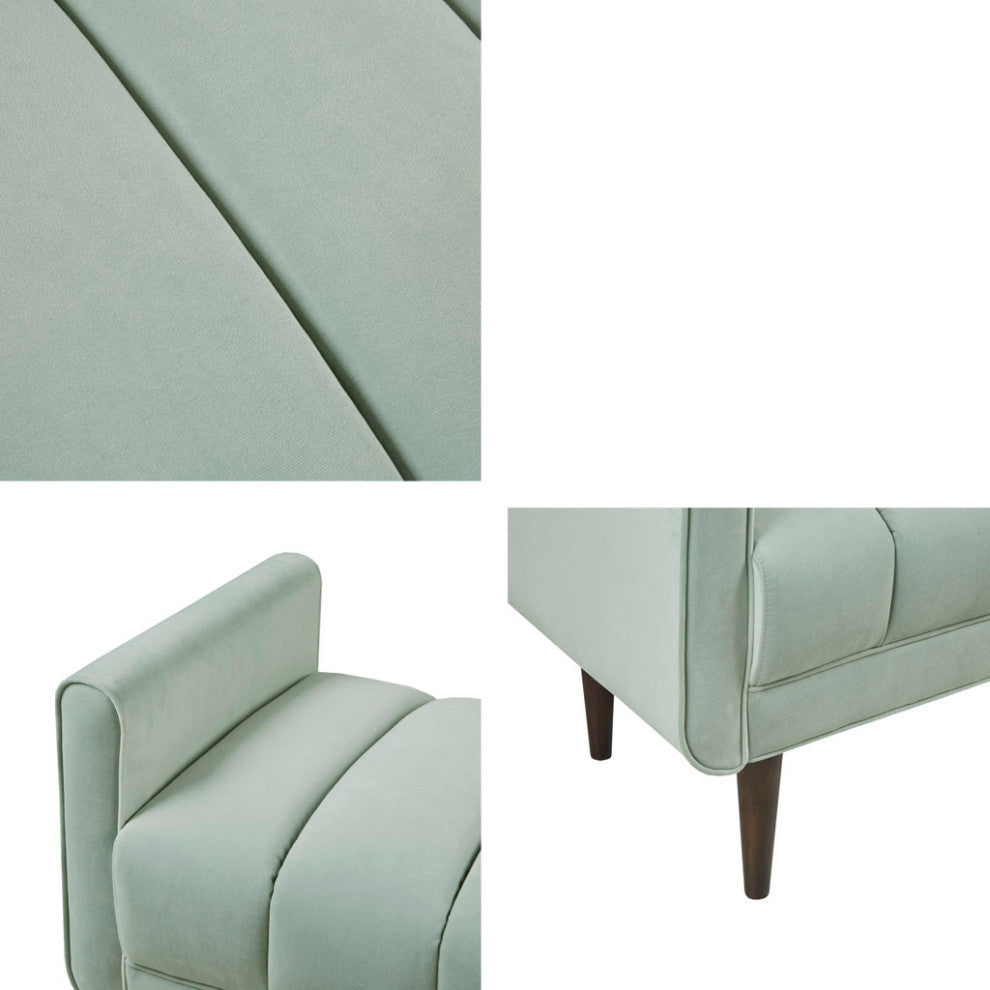 Madison Park Linea Velvet Upholstered Modern Accent Bench, Seafoam Green