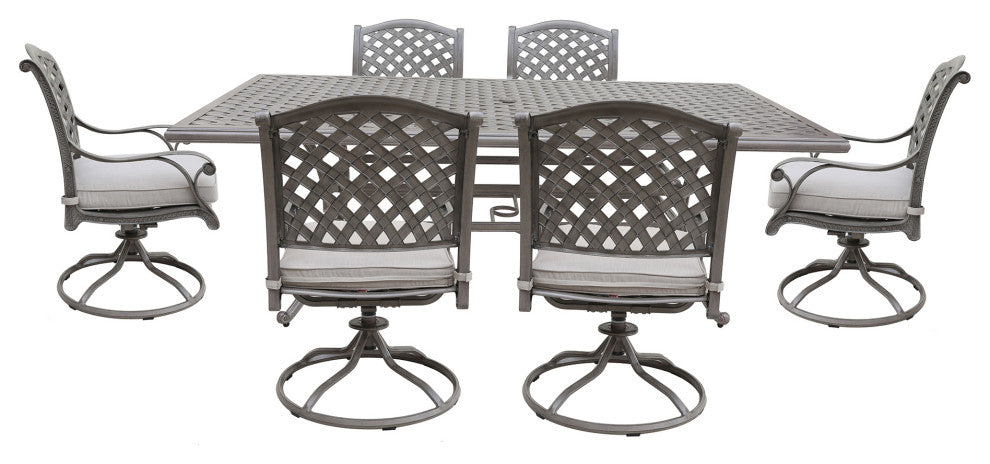 Carlsbad 7-Piece Rectangular Dining Set With 6 Swivel Rockers, Heritage Grey/Sand Dollar