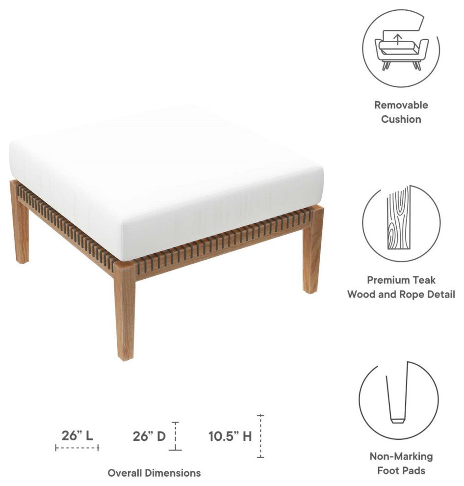 Ottoman Lounge Chair, White Natural, Teak Wood, Outdoor Patio Garden