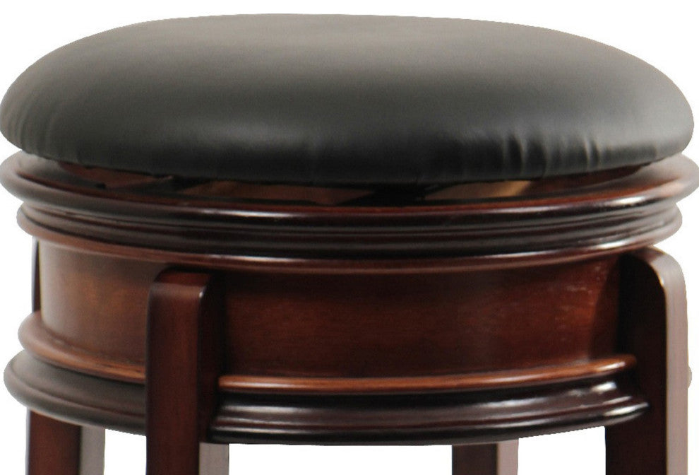 Sabi 24 inch Swivel Counter Stool, Solid Wood, Faux Leather, Brown, Black