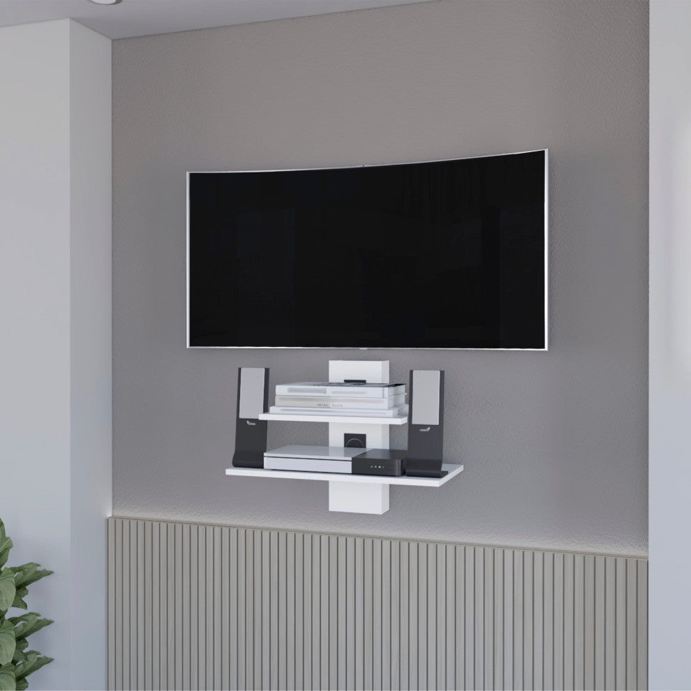 Minot Floating Shelf, Sleek Dual-Shelf Wall Unit with Cable Management