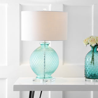 Estelle 26" Glass and Crystal Table Lamp, Aqua
