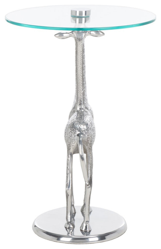 Safavieh GillaRound Giraffe Base Accent Table, Silver/Glass