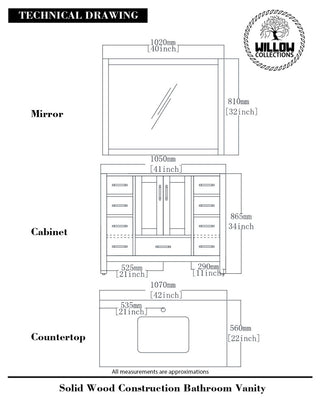 Willow Collections Malibu Vanity, Green, White Quartz, 42"