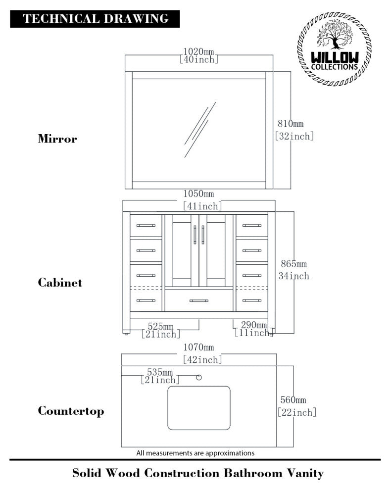 Willow Collections Malibu Vanity, Green, White Quartz, 42"