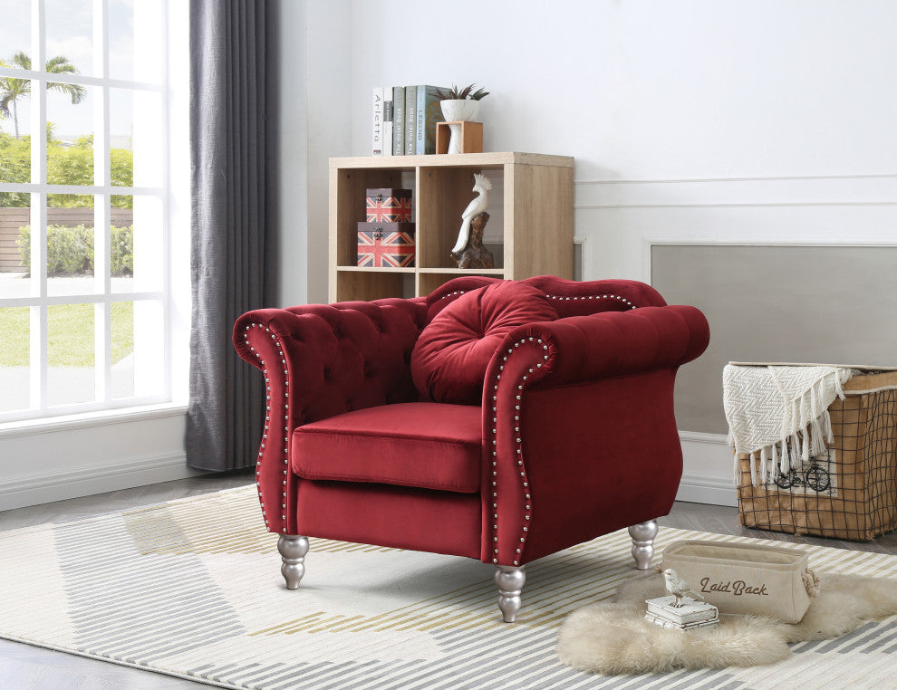 Hollywood Burgundy Velvet Tufted Accent Chair