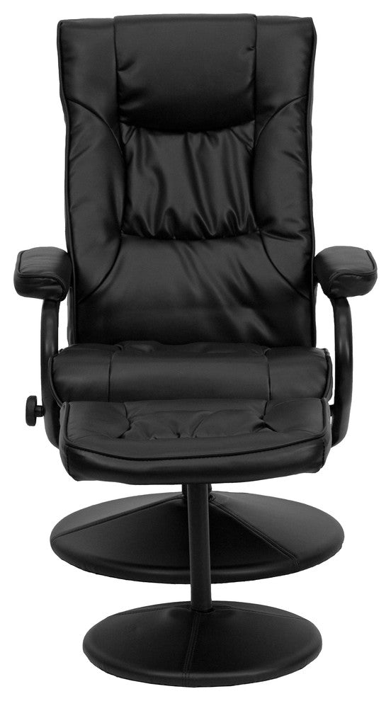 Flash Furniture Leather Recliner and Ottoman with Wrapped Base in Black