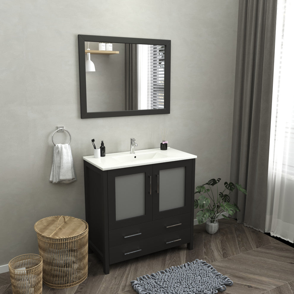 Vanity Art Vanity Set With Ceramic Top, 36", Espresso, Led Sensor-Switch Mirror