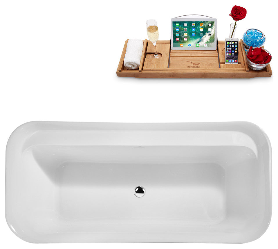 67" Streamline Freestanding Tub and Tray With Internal Drain