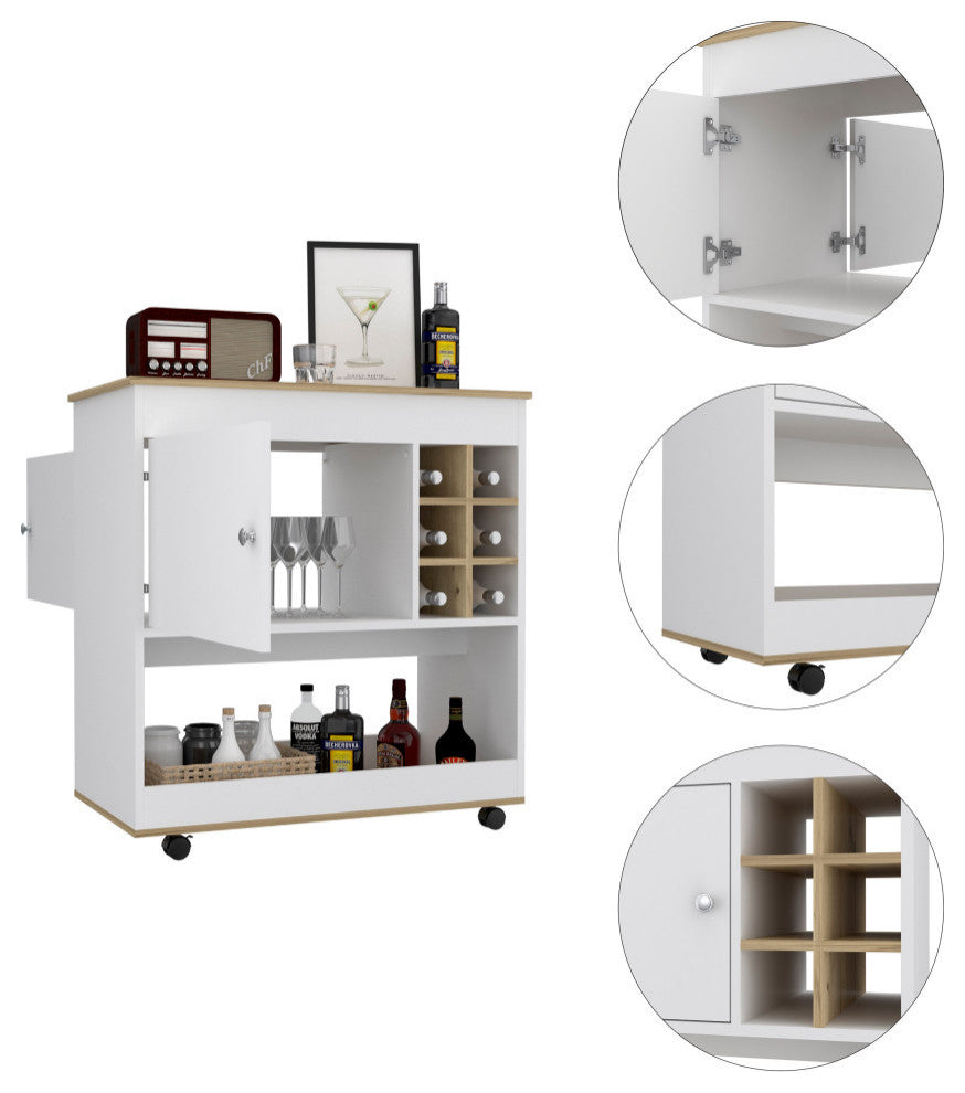 Texas Bar Cart, Light Oak-White