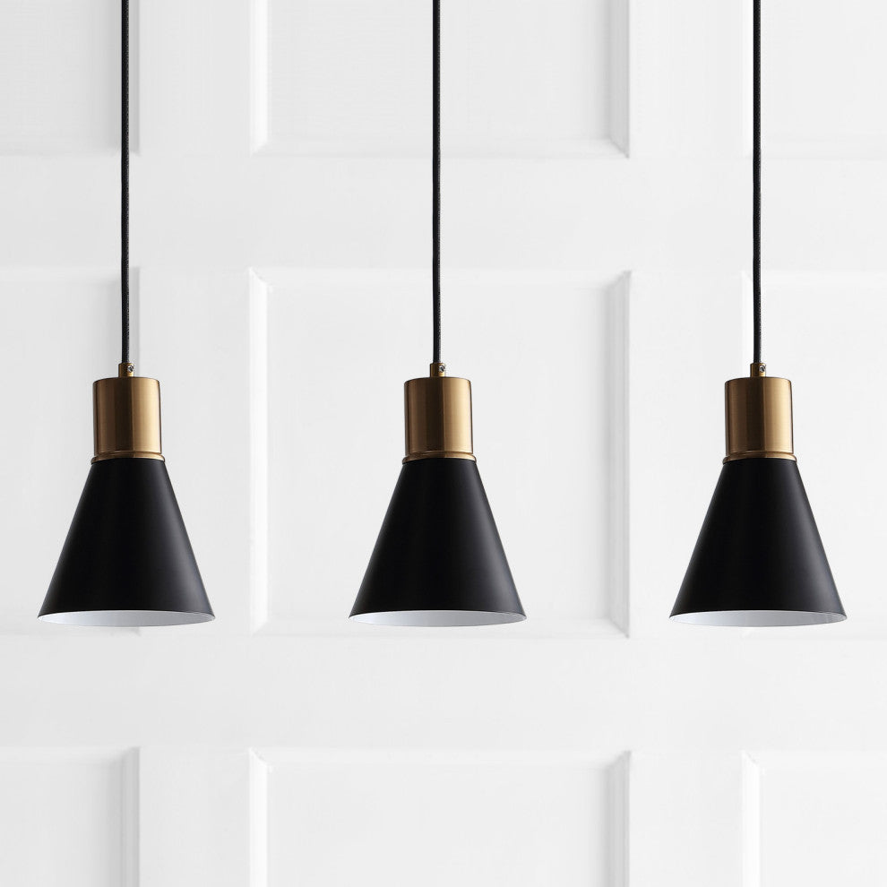 Apollo Metal LED Pendant, Black, Brass Gold, Black/Brass Gold, Width: 33.50"