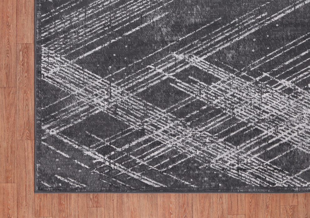Low-Pile Sidney Charcoal/Ivory Rug, Charcoal, 5'3"x8'