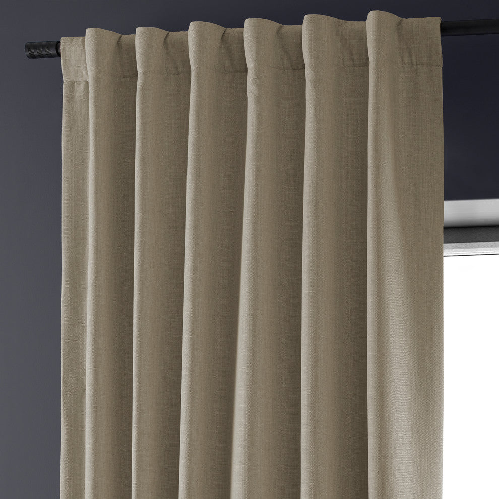 Signature Faux Linen Blackout Curtain Single Panel, Safari Tan, 50"w X 108"l