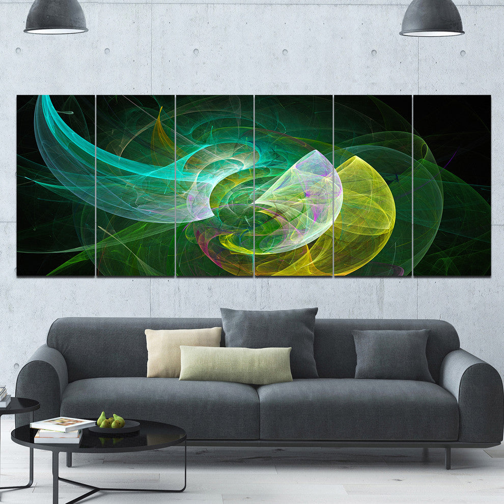 Green Mystic Psychedelic Texture, Abstract Art on Canvas, 70"x28", 6 Panels