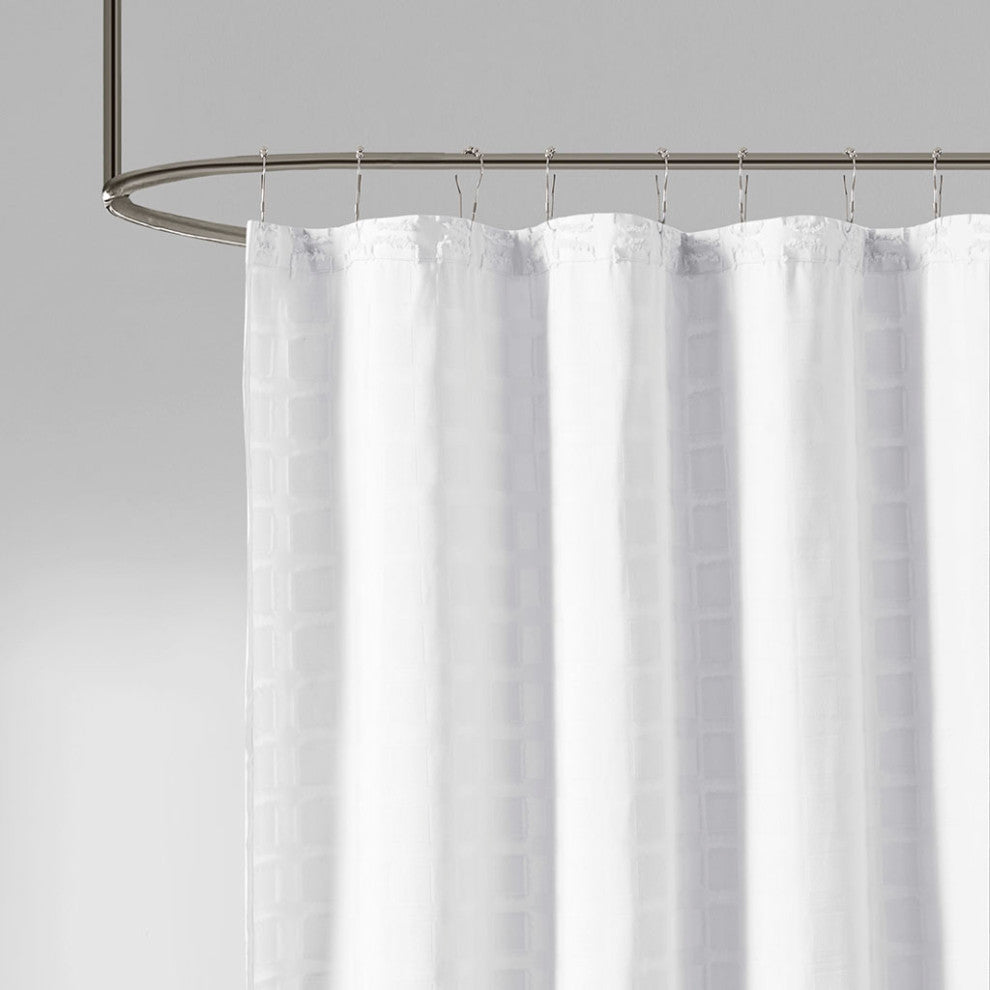 Madison Park Metro Woven Clipped Solid Shower Curtain, White