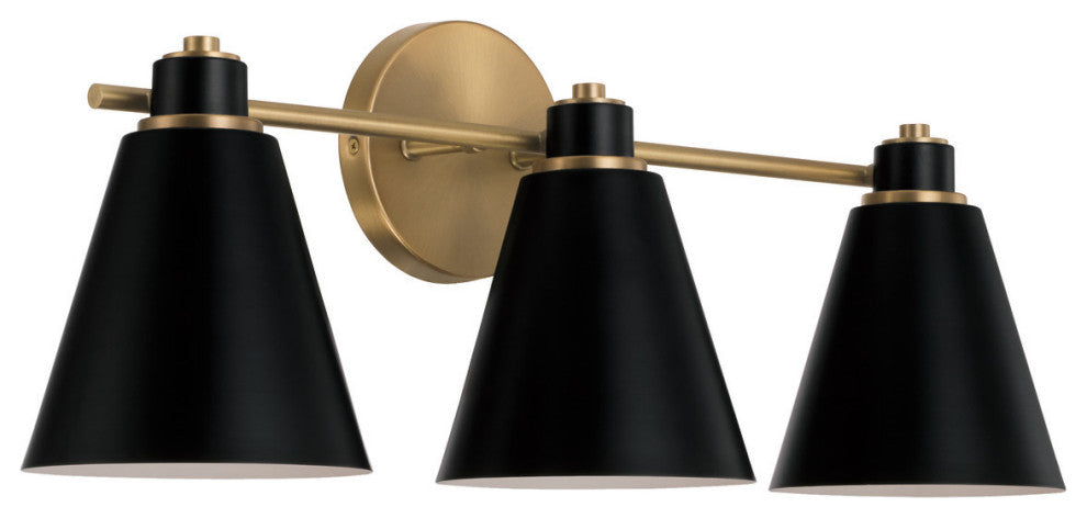 Capital Lighting 150131 Bradley 3 Light 24"W Vanity Light - Aged Brass / Black