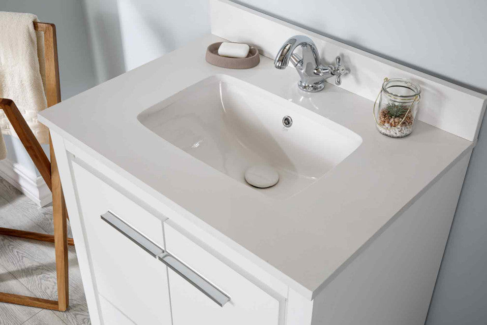 Mila Collection 30" Bathroom Vanity With Sink, Mirror, Countertop, Snow White