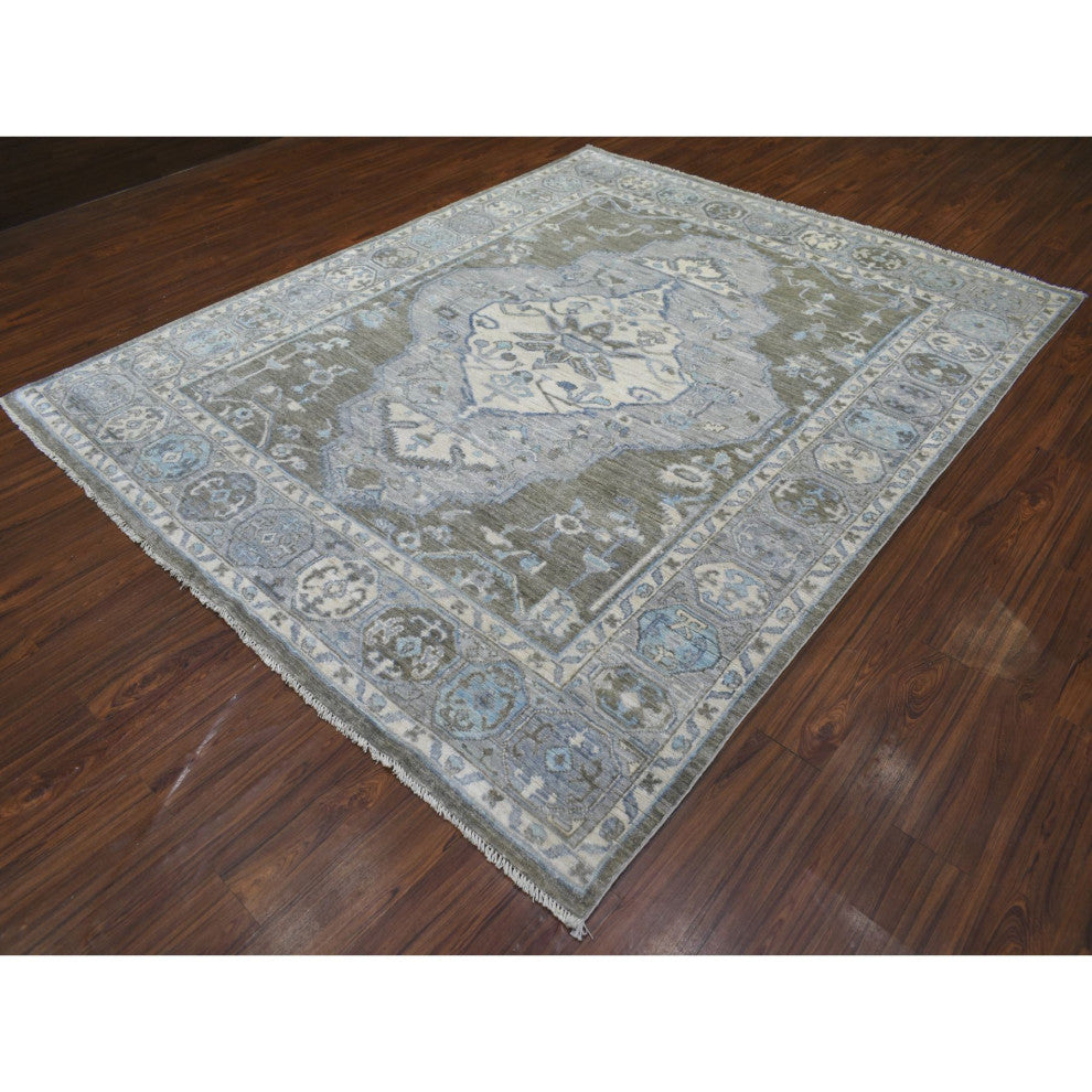 Faded Taupe, Anatolian Design Soft Wool Hand Knotted Oriental Rug, 8'0"x9'9"