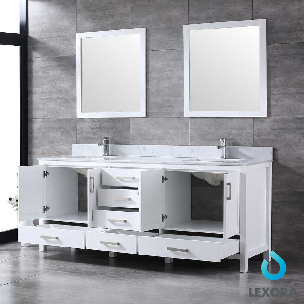 80" Double Vanity With Carrera Marble Top, Sinks, 30" Mirrors