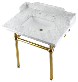 Kingston Brass LMS3030MBSQ7 30" Carrara Marble Console Sink, Legs
