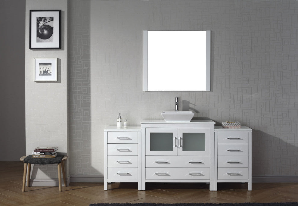 Virtu Dior 72" Single Bathroom Vanity, White, Brushed Nickel Faucet and Mirror