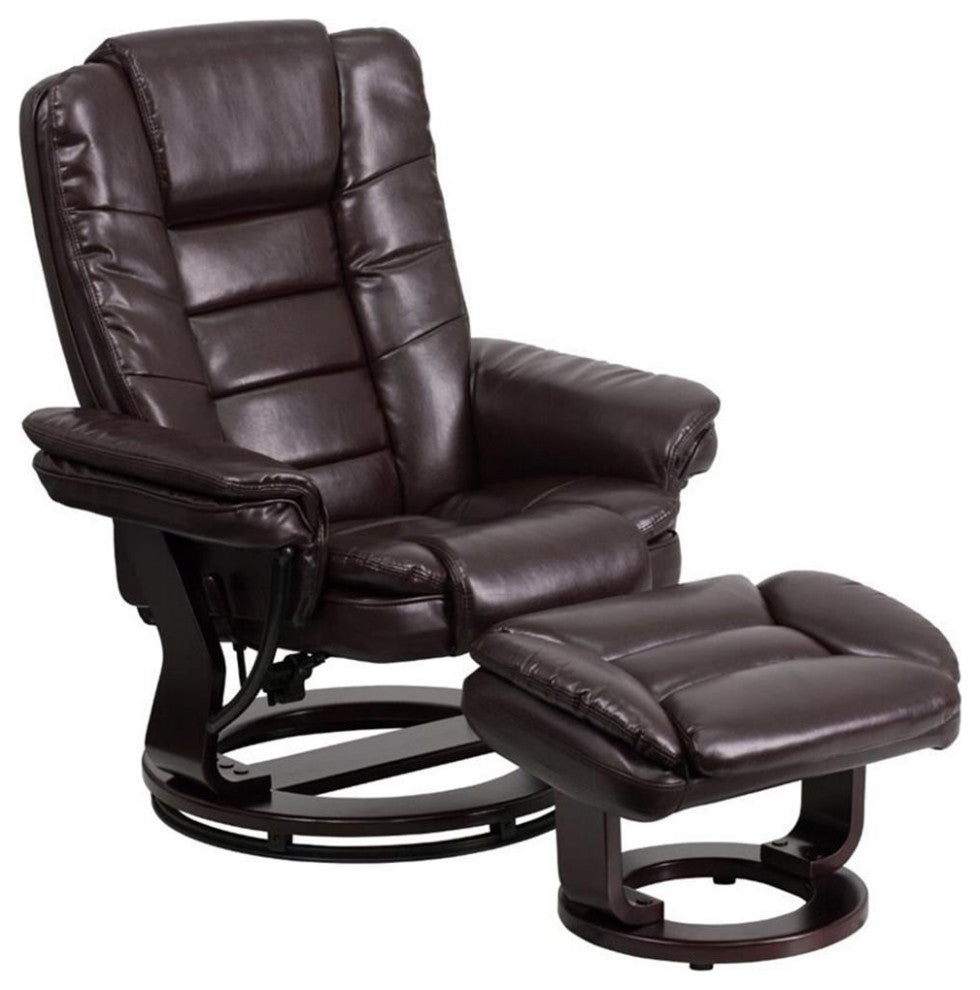 Bowery Hill Contemporary LeatherSoft Plush Arms Recliner in Brown