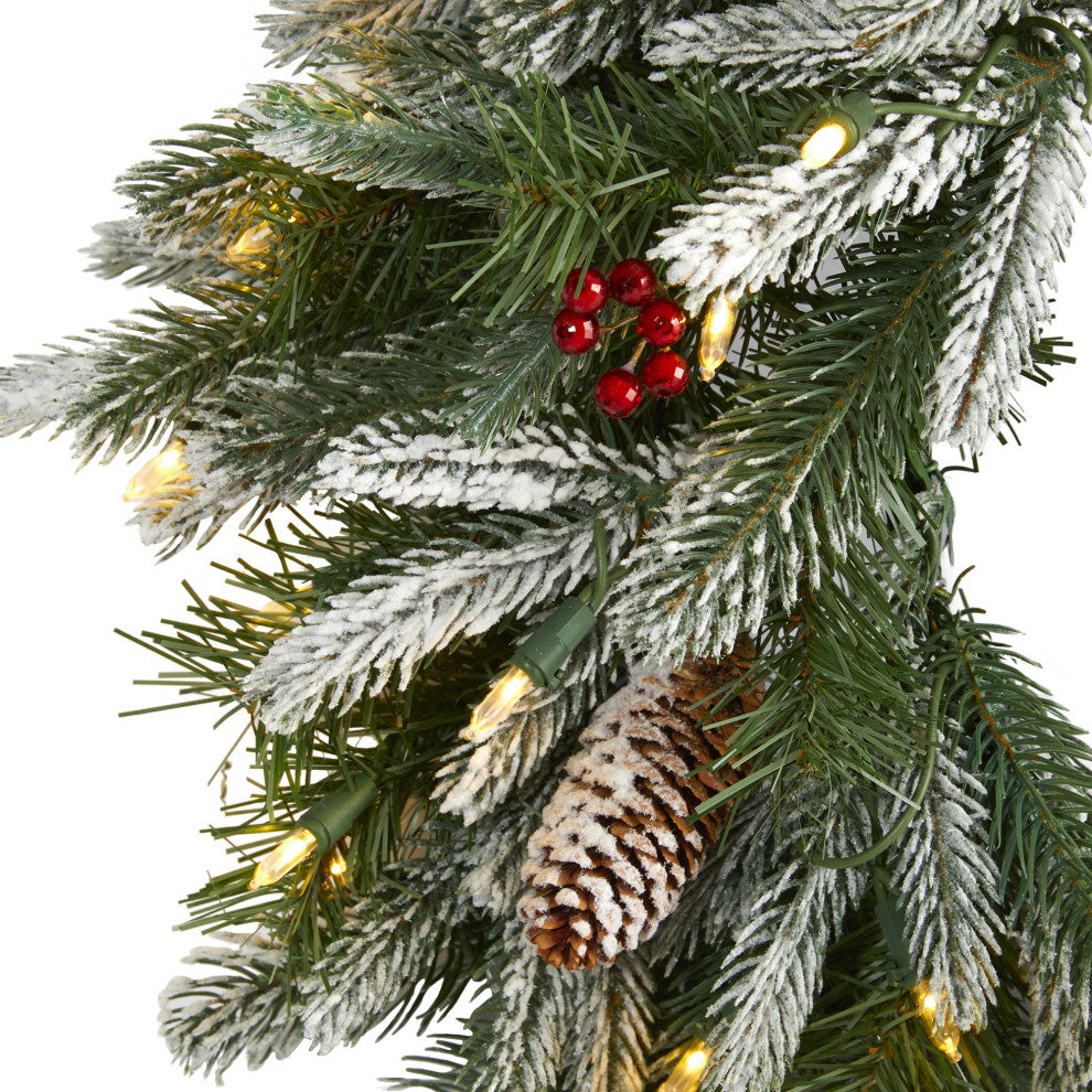 24ï¿½ Snowed Christmas Wreath with 50 Warm White LED Lights and Pine Cones