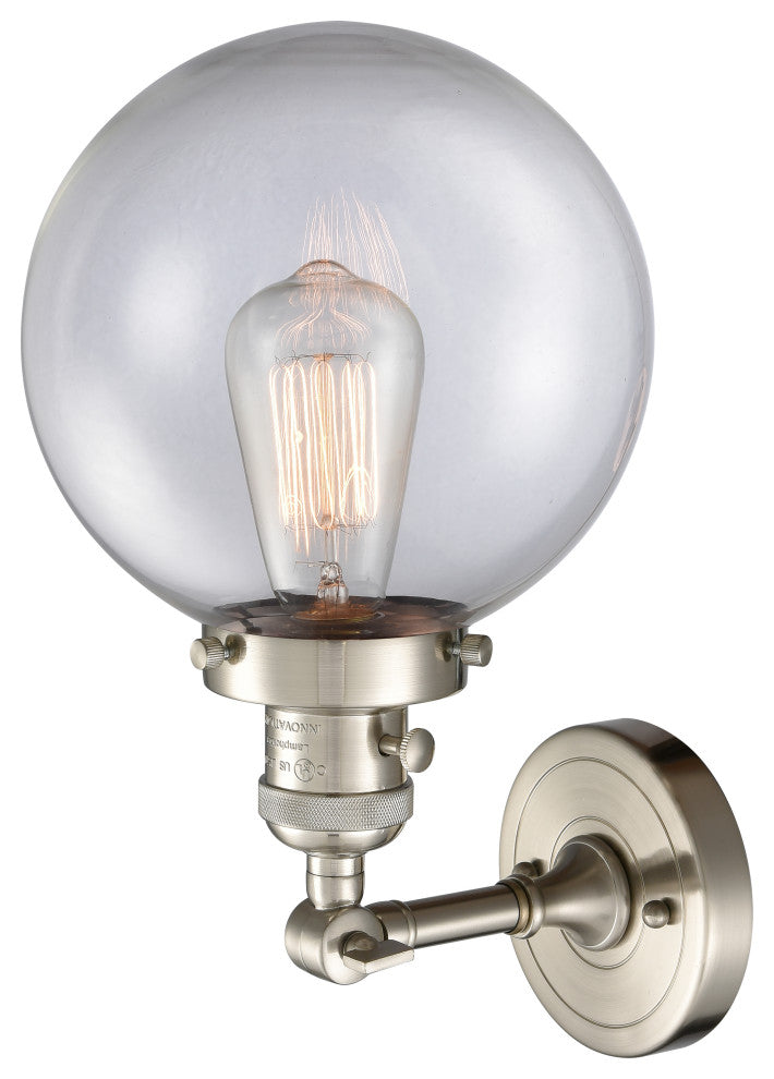 Beacon 1-Light Sconce, Brushed Satin Nickel, Glass: Clear