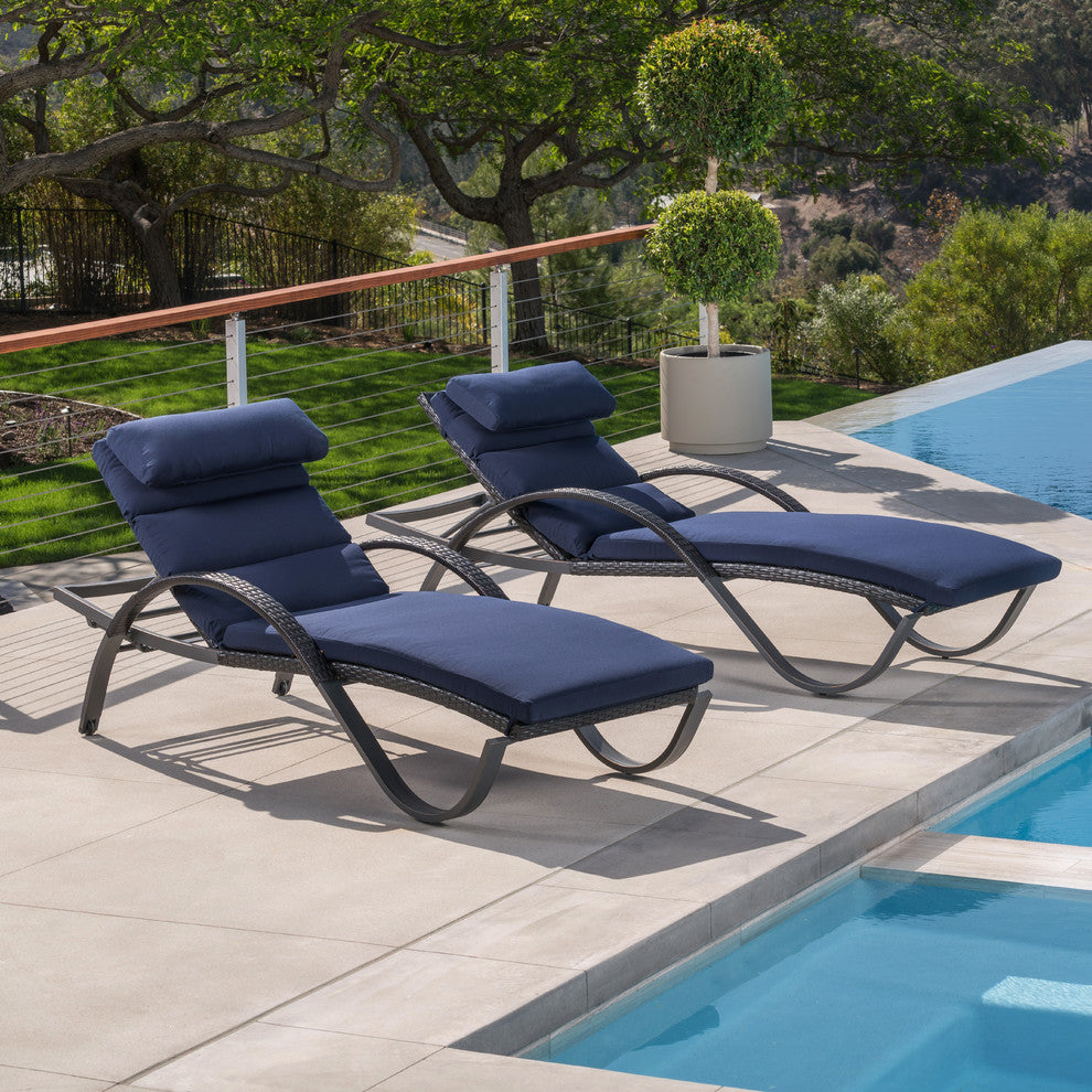 Deco 2 Piece Aluminum Outdoor Patio Chaise Lounges Chair, Navy