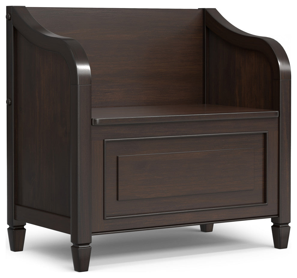 Connaught Solid Wood Small Entryway Storage Bench, Chestnut Brown