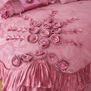 Pink Royal Dreams Faux Satin Ruffle Comforter Set, King