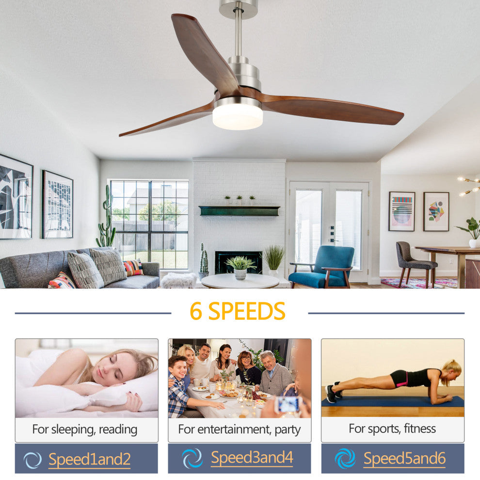 52" Wood Ceiling Fan With Light and Remote Control