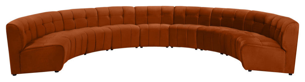 Limitless Velvet Upholstered 9-Piece Modular Sectional, Cognac