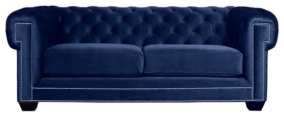 Nativa Interiors Cornell Chesterfield 72" Sofa, Blue, Deep Plush Depth