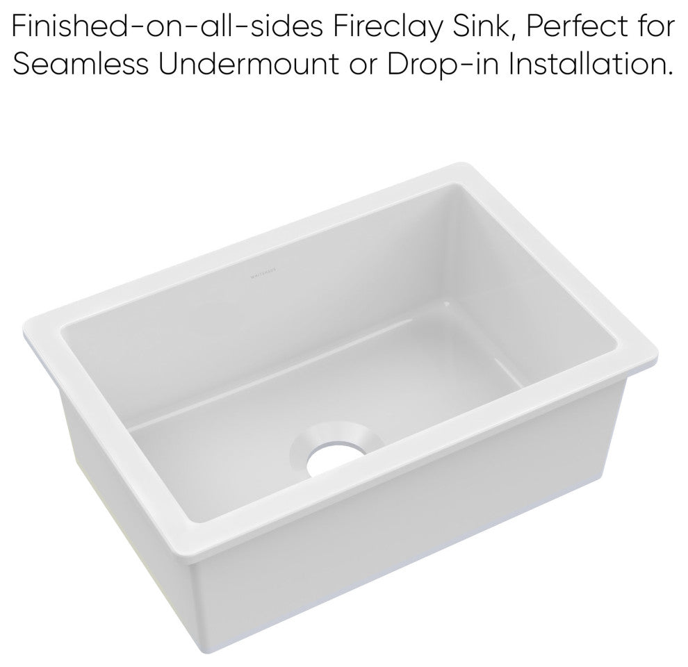 Whitehaus WHUF2819 Fireclay 28" Undermount Single Basin Fireclay - White