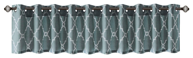 Madison Park Saratoga Fretwork Print Grommet Top Window Valance, Blue