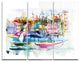 "Houses and Boats" Glossy Metal Wall Art, 3 Panels, 36"x28"