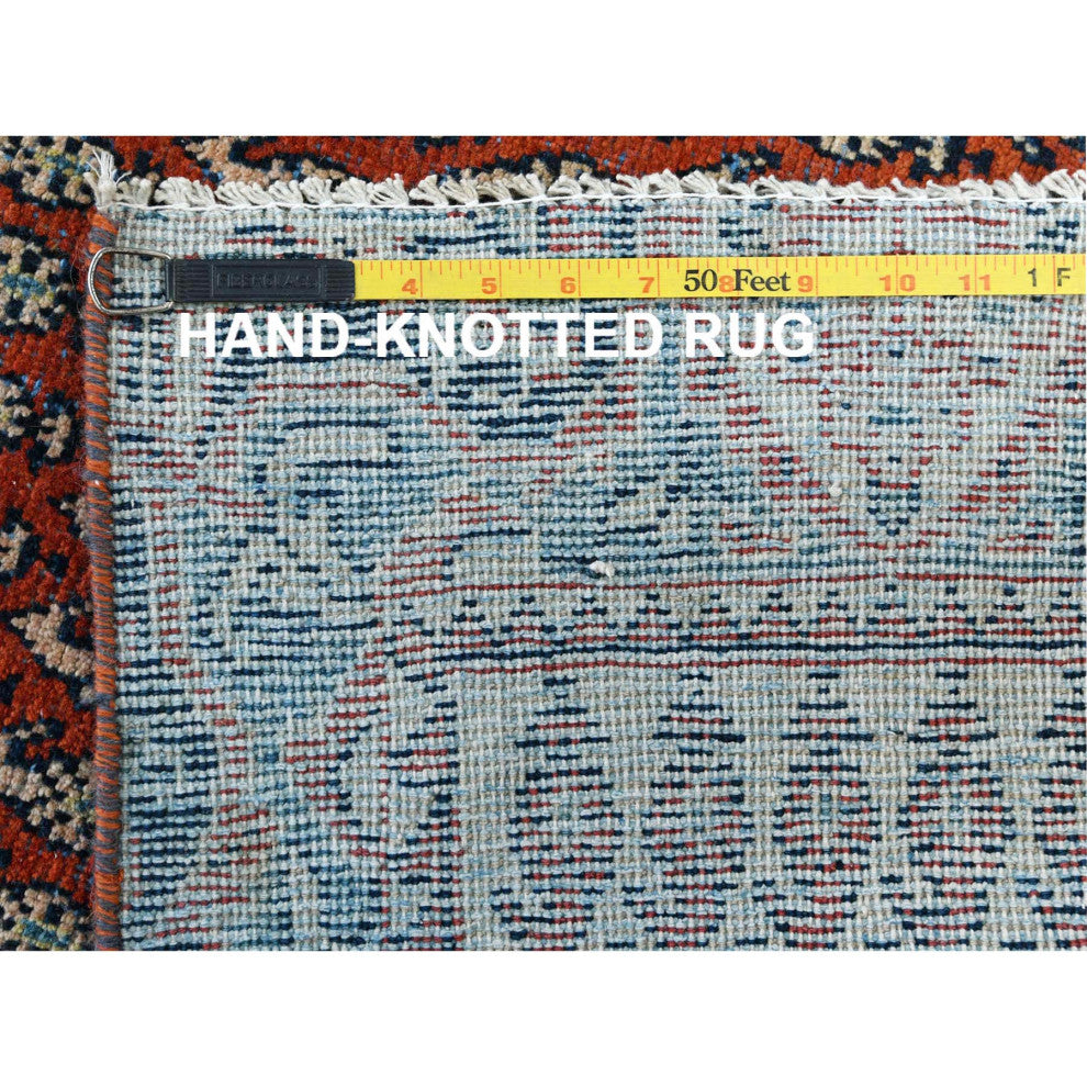 Tomato Red Wool Vintage Persian Serab Hand Knotted Wool Worn Down Rug, 3'7"x9'3"
