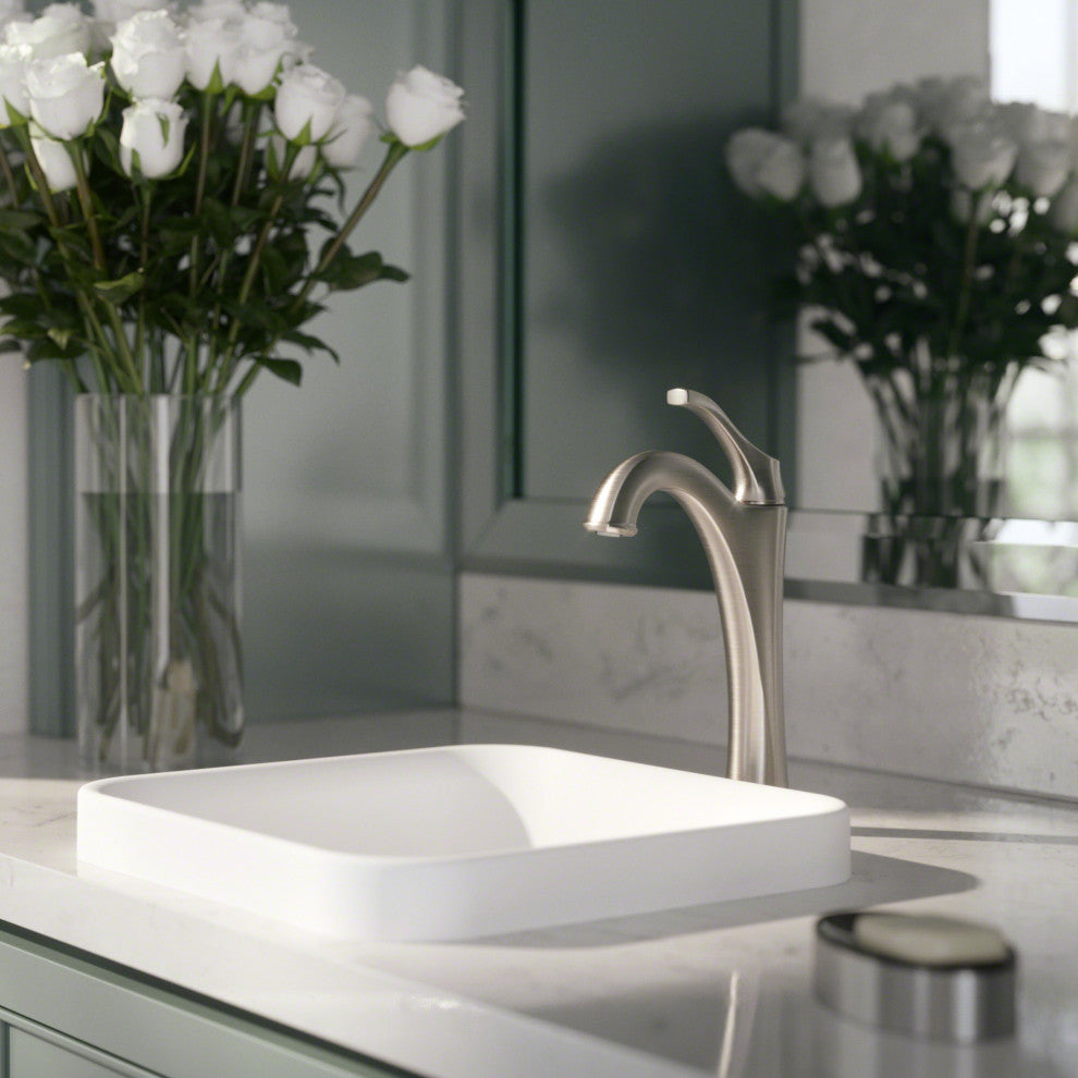 Kraus Arlo Single Handle Vessel Faucet, Pop Up Drain, Spot-Free SS, Set of 2