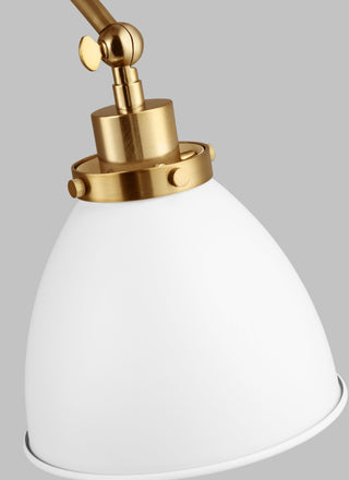 Wellfleet Double Arm Dome Task Sconce, Matte White and Burnished Brass