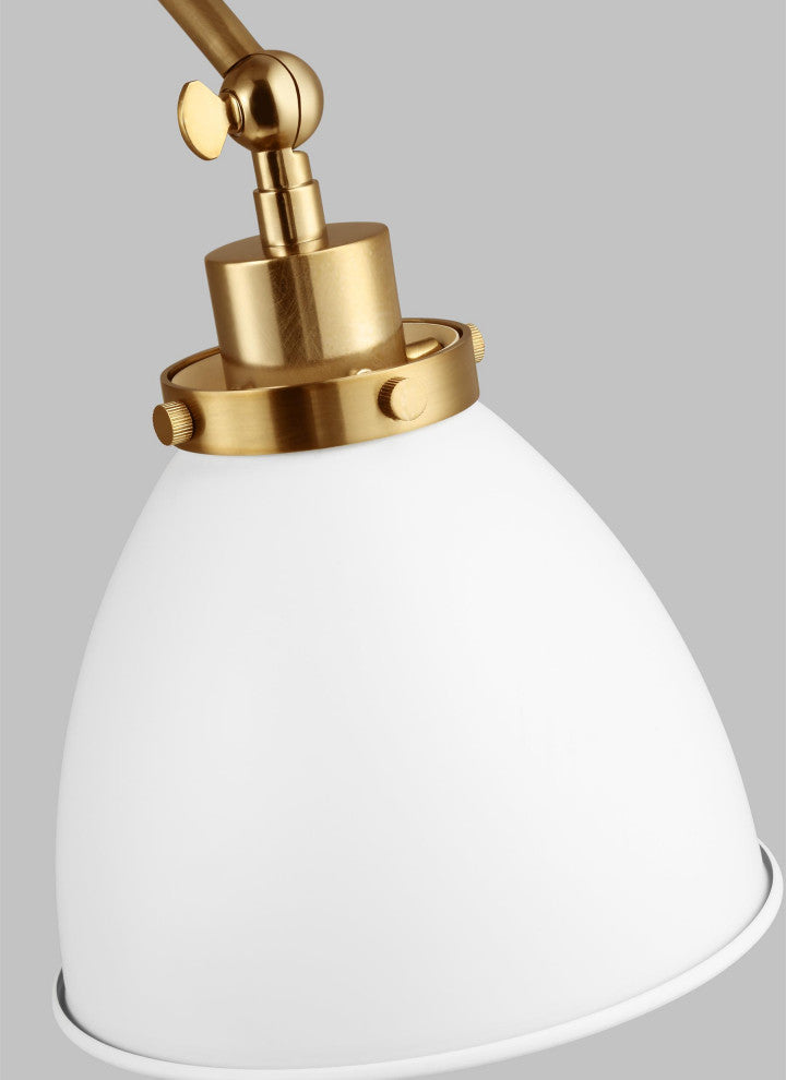 Wellfleet Double Arm Dome Task Sconce, Matte White and Burnished Brass
