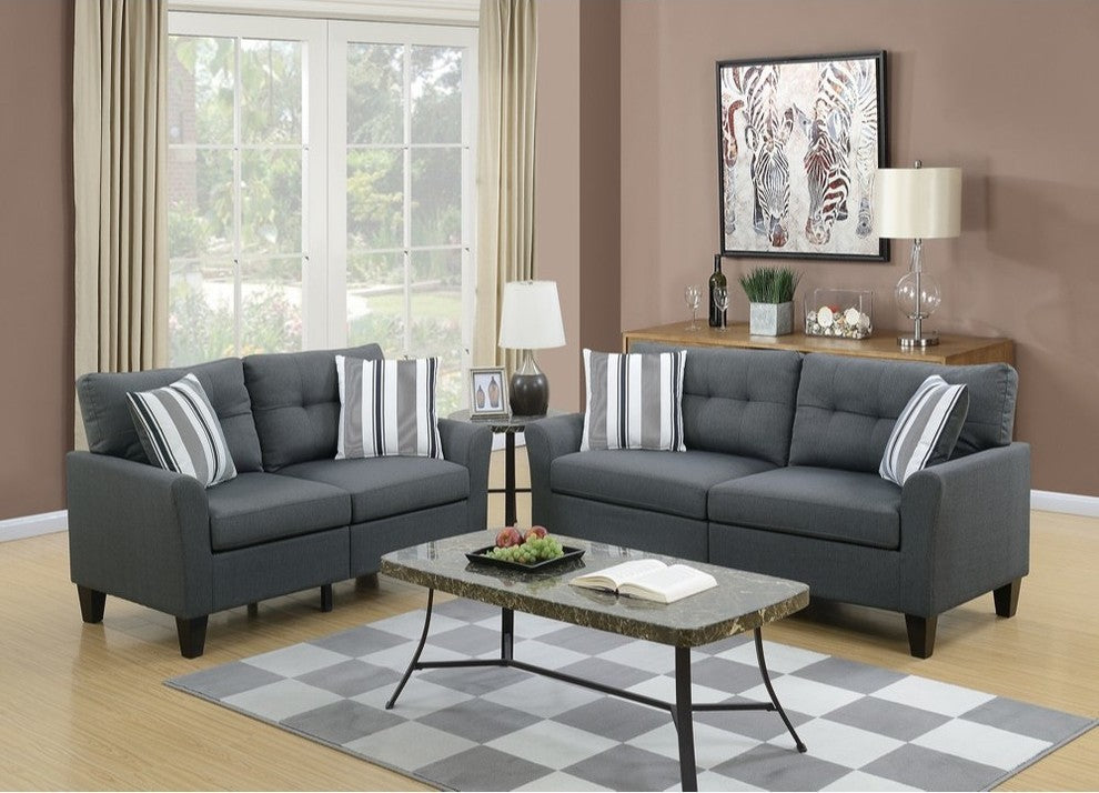 Benzara BM168686 Polyfiber 2 Piece Sofa Set In Charcoal Gray