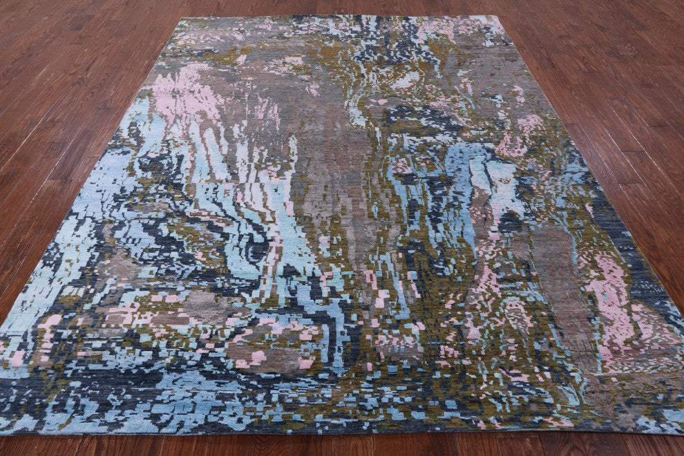 8' 3" X 9' 11" Abstract Handmade Wool and Silk Rug Q11789