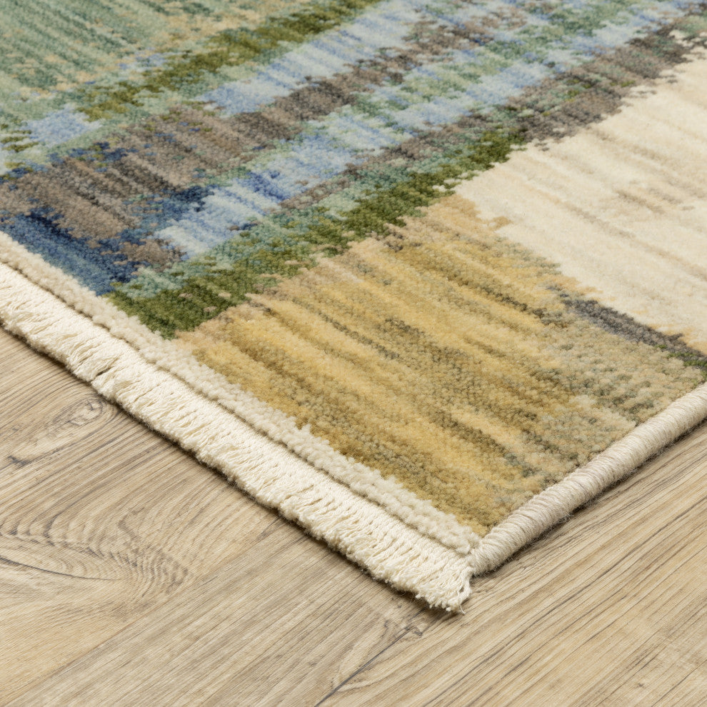 Saturn Abstract Palette Blue/Green Wool Blend Area Rug Runner 2'6" x 12'