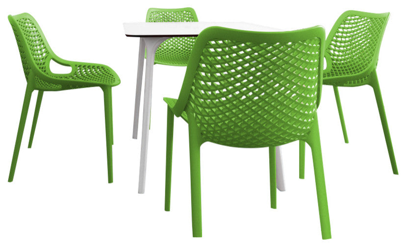 Air Maya Square Dining Set With White Table and 4 Tropical Green Chairs