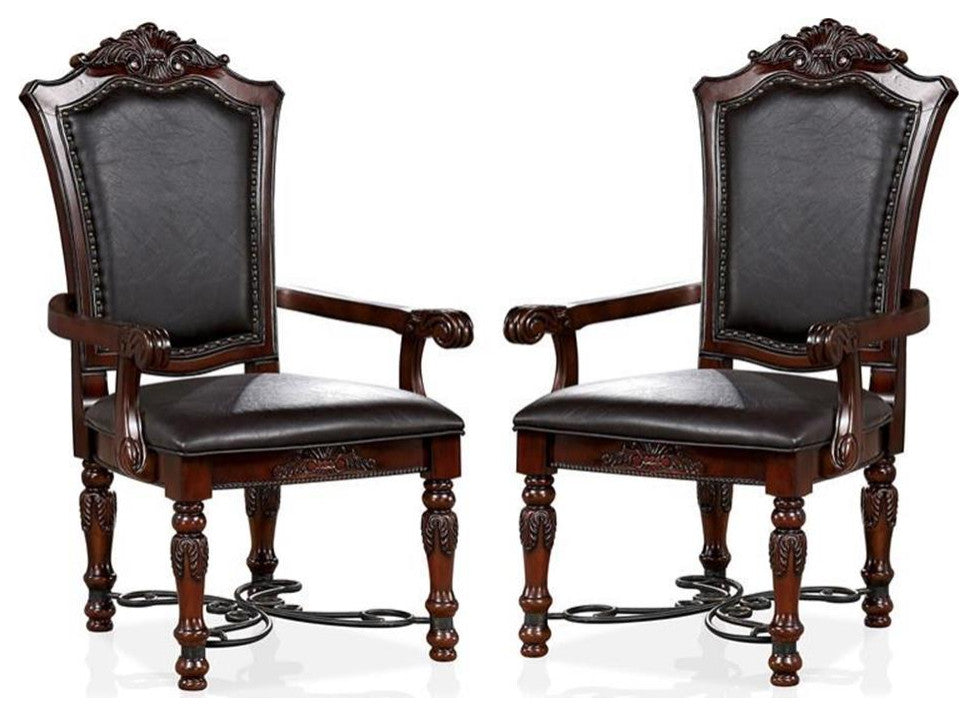 Furniture of America Exa Traditional Wood Padded Armchair in Cherry (Set of 2)