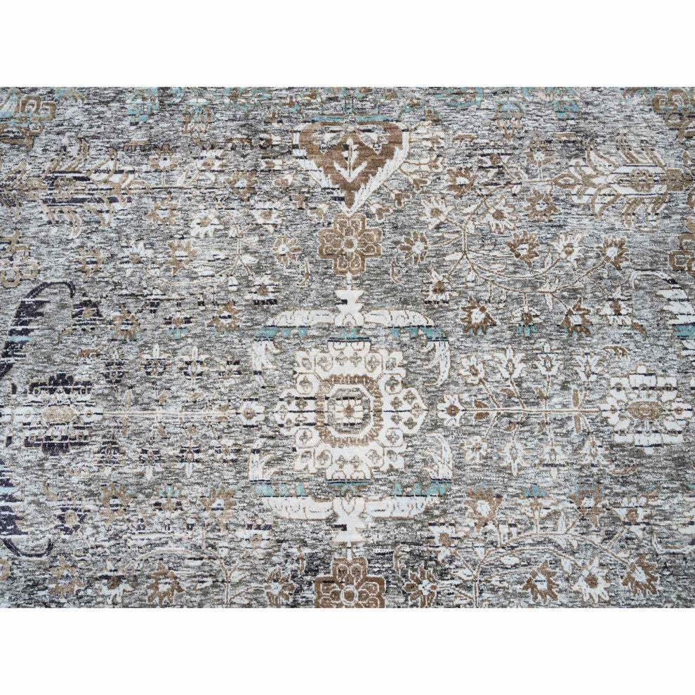 Gray Silk, Textured Wool Hand Knotted Modern Persian Oversized Rug13'9"x18'1"
